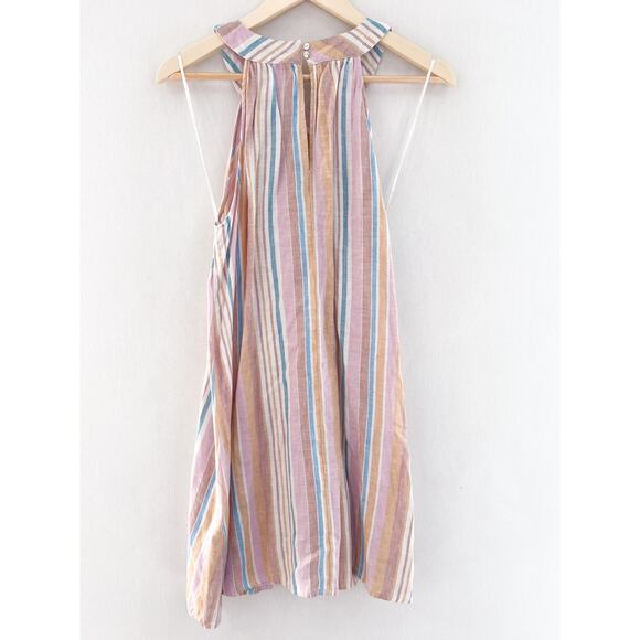 C&C California Linen Halter Neck Mini Shift Dress Medium Pastel Stripe Beach - Picture 6 of 8